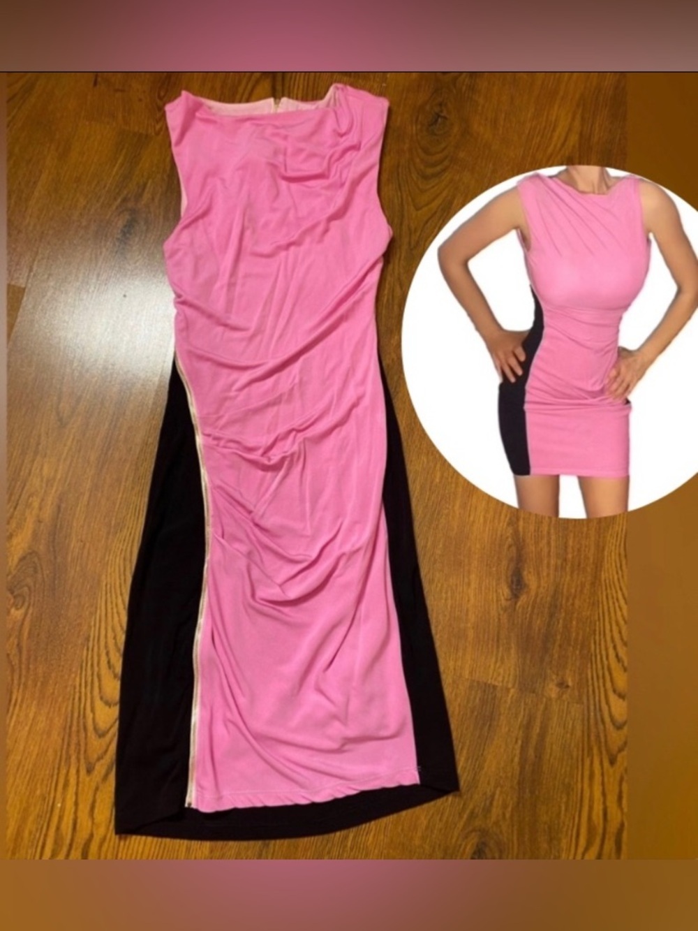 🌷 Guess Marciano 🌷 Black Pink & Gold Asymmetrical Zipper Sleeveless D…
